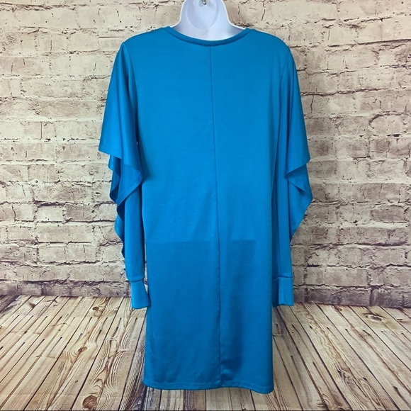 Zara Trafaluc Aqua Flutter Slit Long Sleeve Dress - Picture 7 of 10